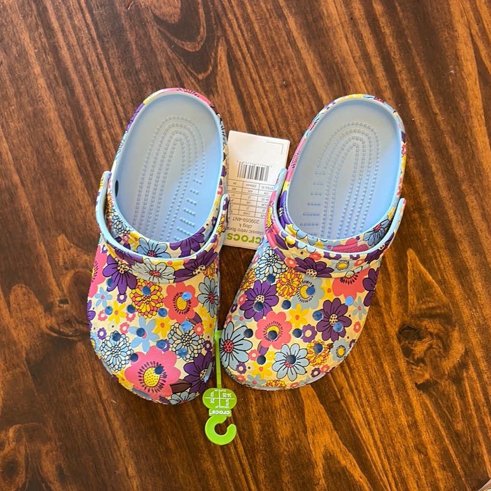 CROCS Blue and Pink Water Shoes with Playful Design